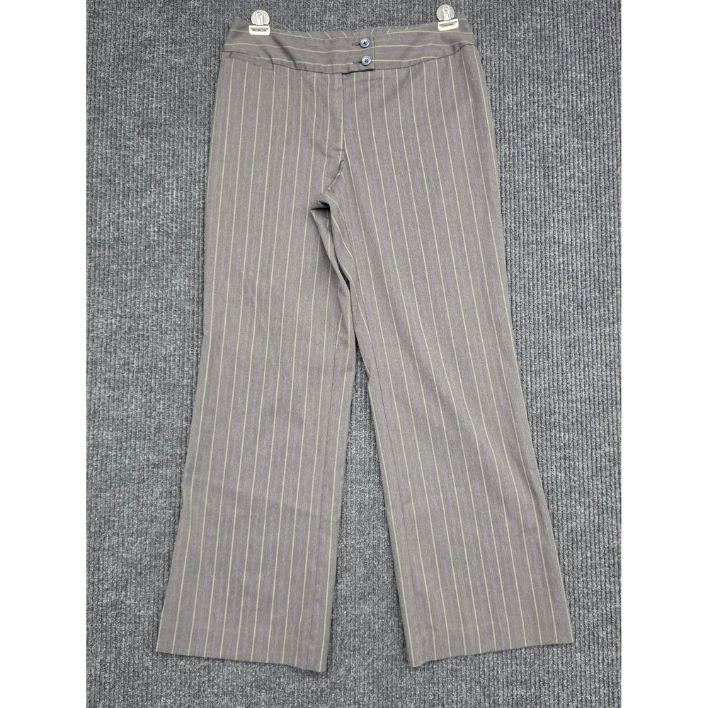 Chicos Pinstripe Wide Leg Dress Pants Gray Green Size 0.5 Short RN 79984